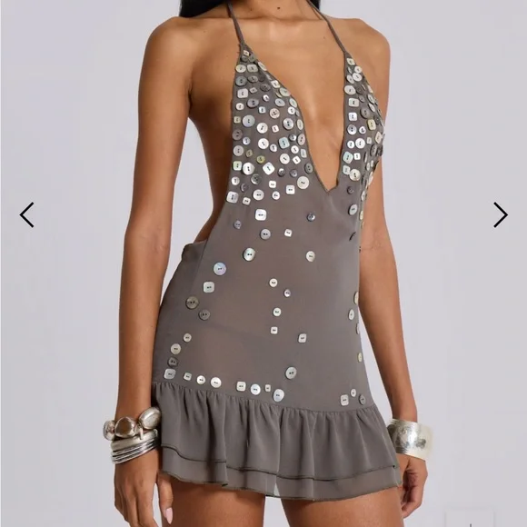 Jaded London Button Me Up Mini Dress in Grey - Picture 1 of 7